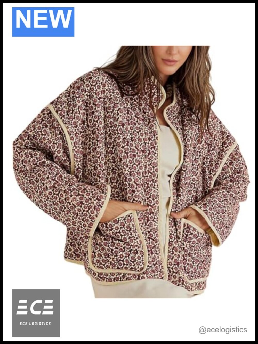Quilted Floral Cropped Puffer Jacket Lightweight Padded Zip Up